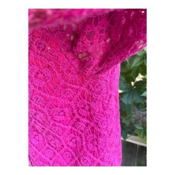 Vintage Crotchet Lace Fuschia Top Shirt 3/4 Sleeve - Picture 7 of 15
